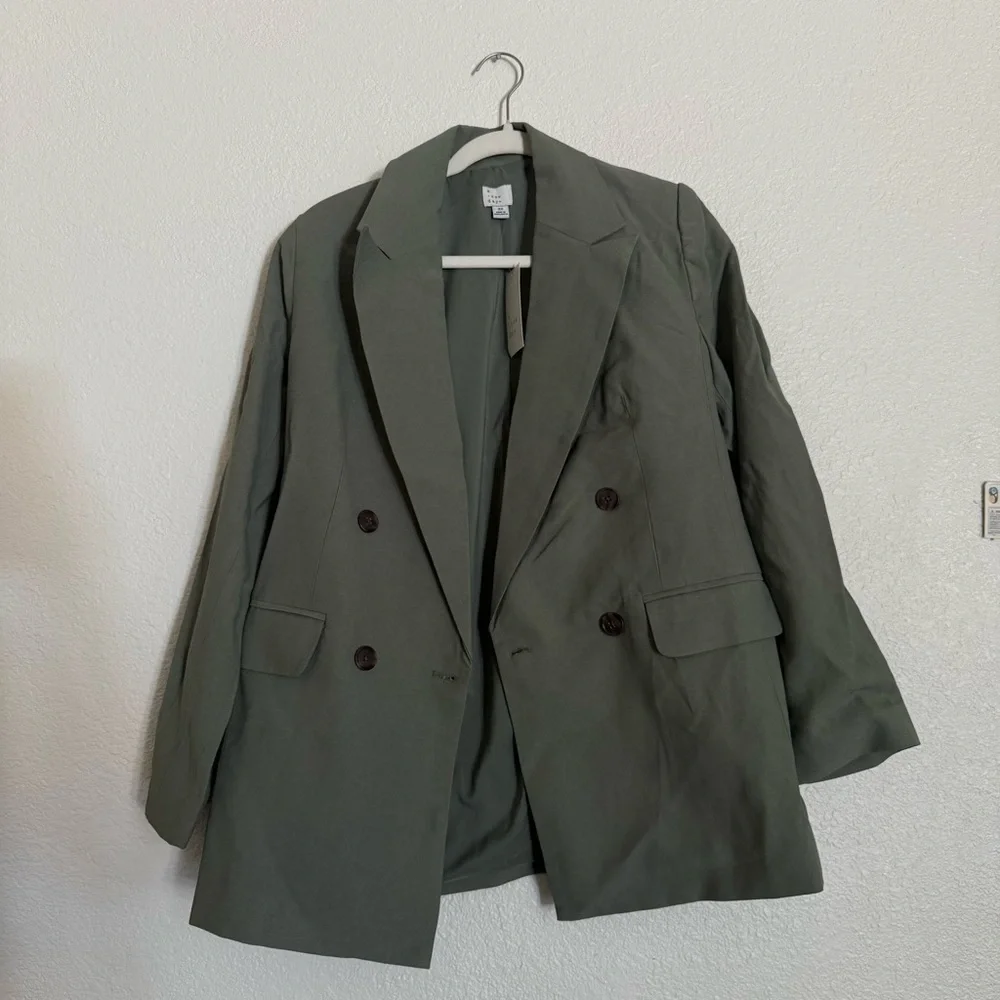 A New Day Women's Double Breasted Blazer Jacket Back Slit Mid Length - Picture 2 of 9